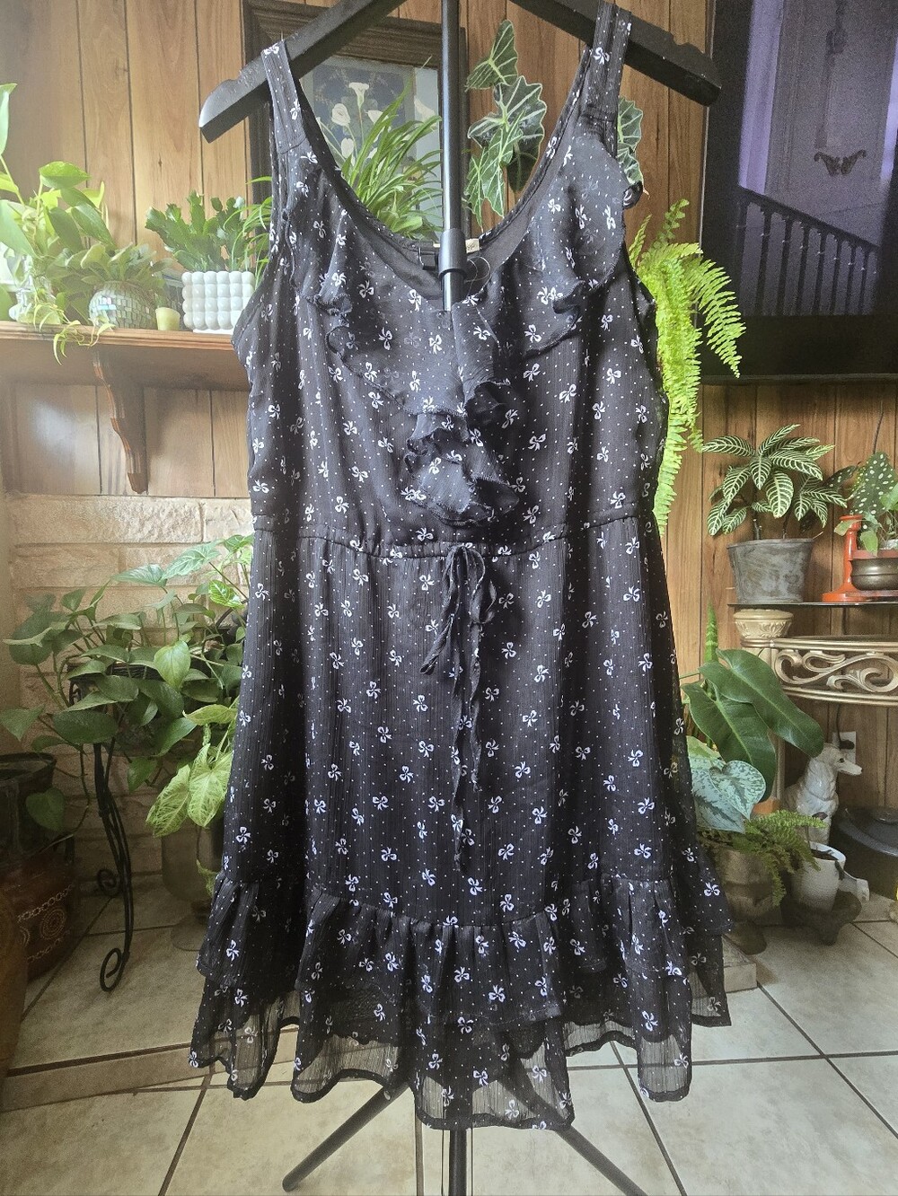 BeBop Black Floral Ruffle Tie-Front Mini Dress